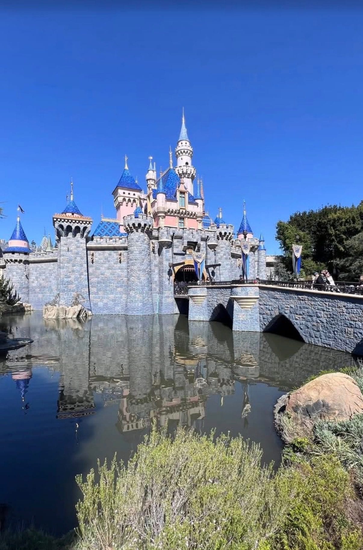 Sleeping Beauty Castle reflected in the moat at Disneyland